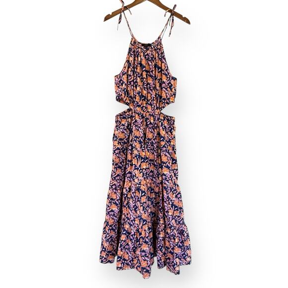 J. Crew Harbour Side-Cutout Floral Maxi Dress Size Medium Painted Block Print - Picture 2 of 13